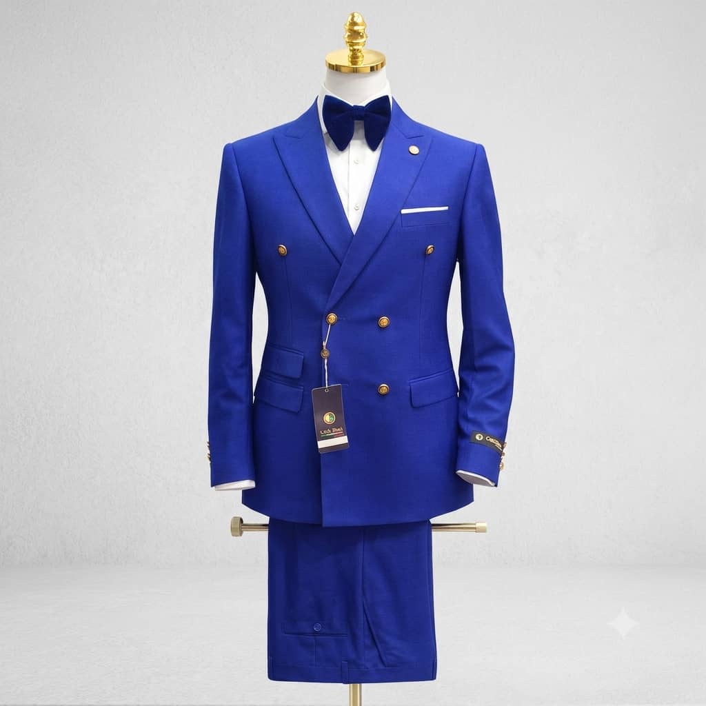Costume homme bleu électrique double boutonnage boutons métalliques