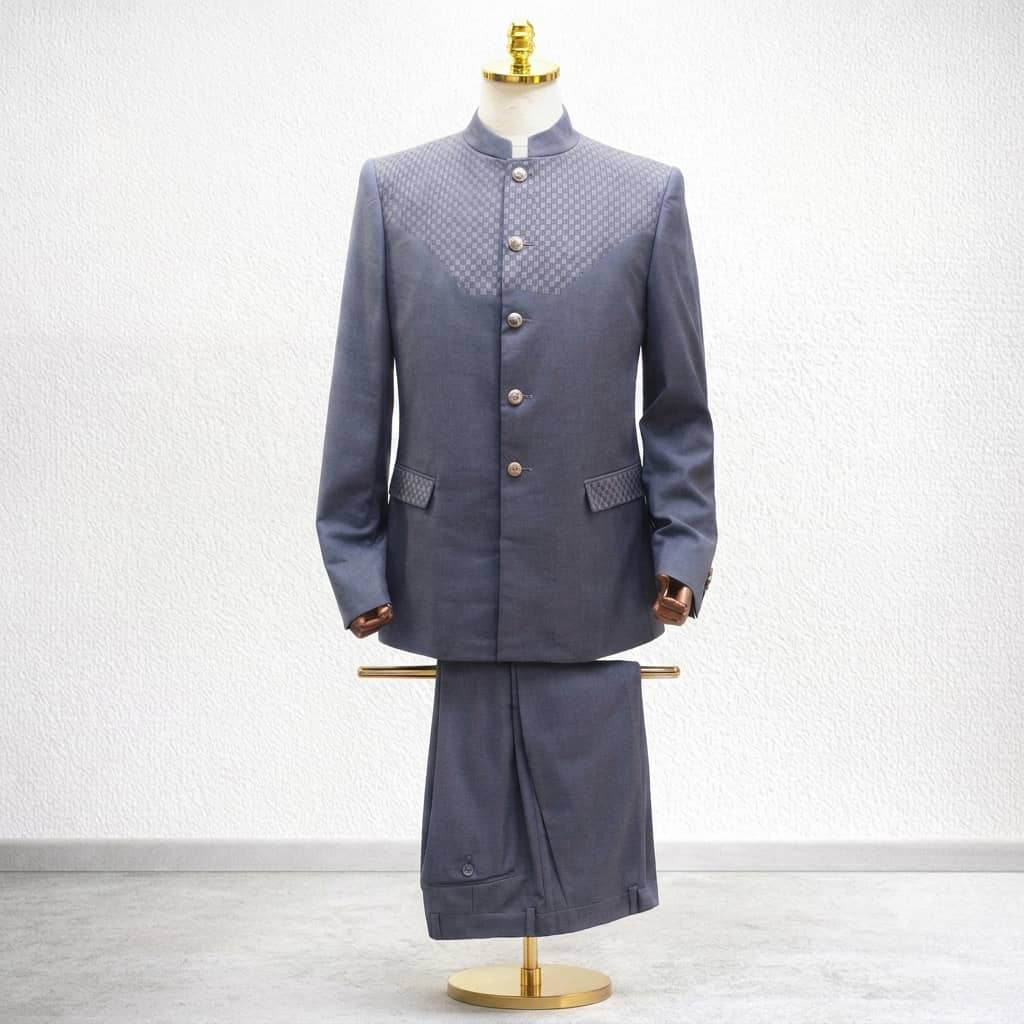 Costume homme col officier gris bleu