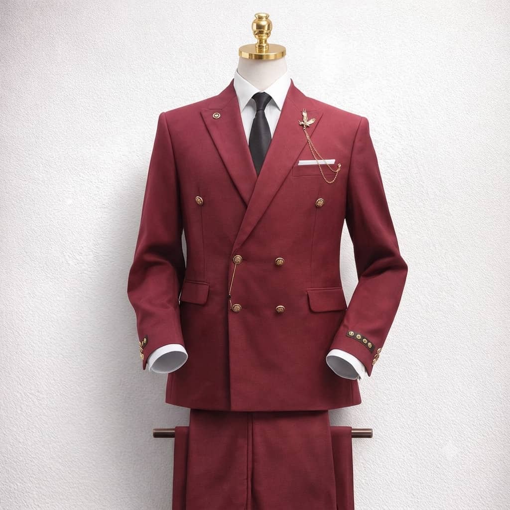 Costume homme bordeaux coupe ajustée double boutonnage