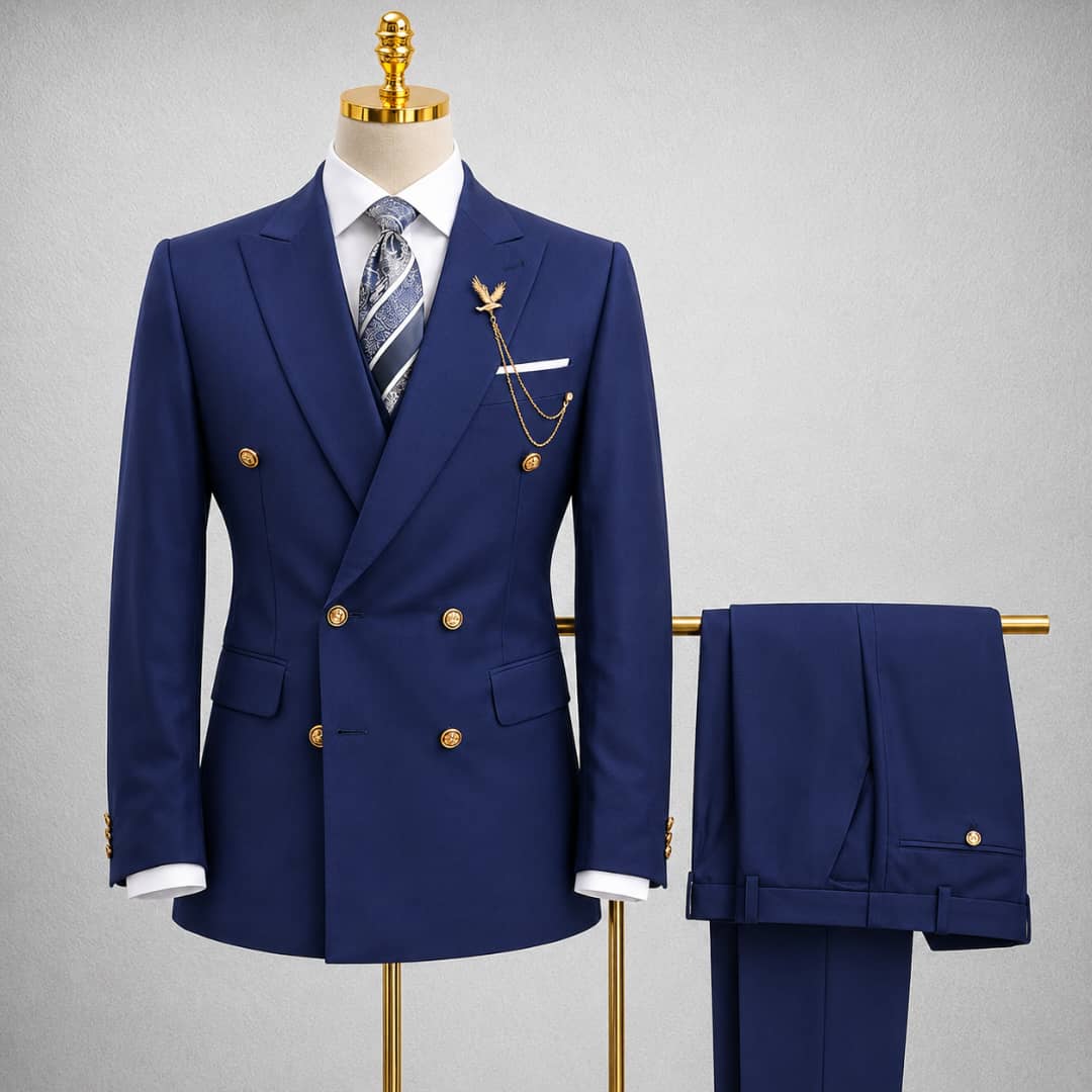 Costume homme bleu roi double boutonnage