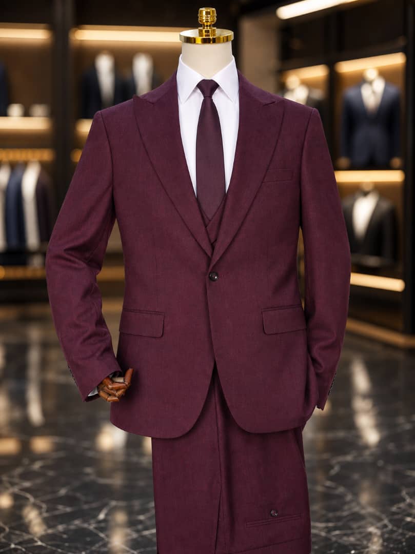 Costume trois pièces bordeaux coupe ajustée
