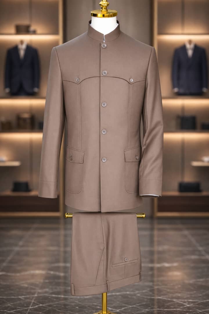 Costume col Mao marron clair pour homme
