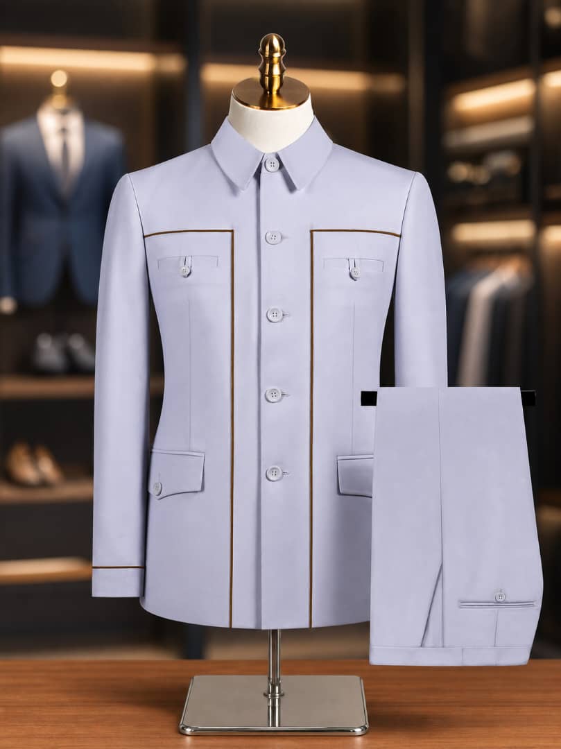 Costume col Mao bleu pastel deux pieces